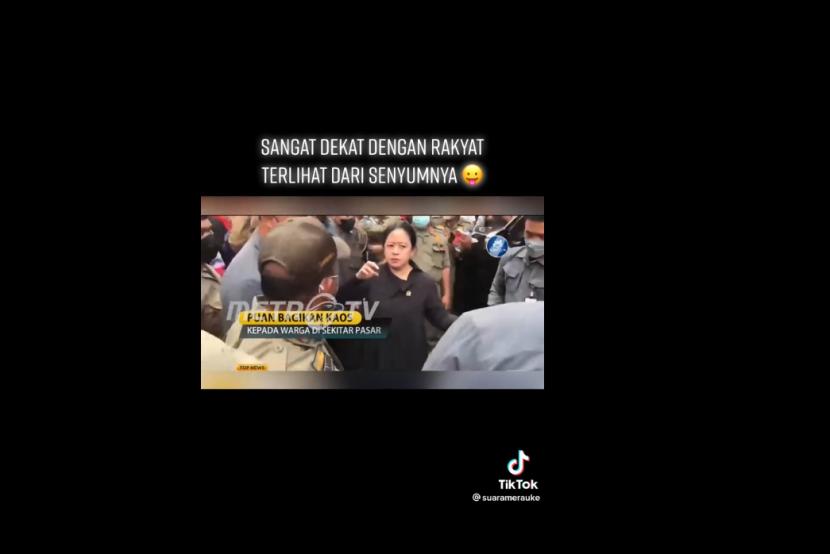 Viral video Ketua DPR RI Puan Maharani melemparkan kaos ke massa dengan ekspresi wajah sedang kesal. 