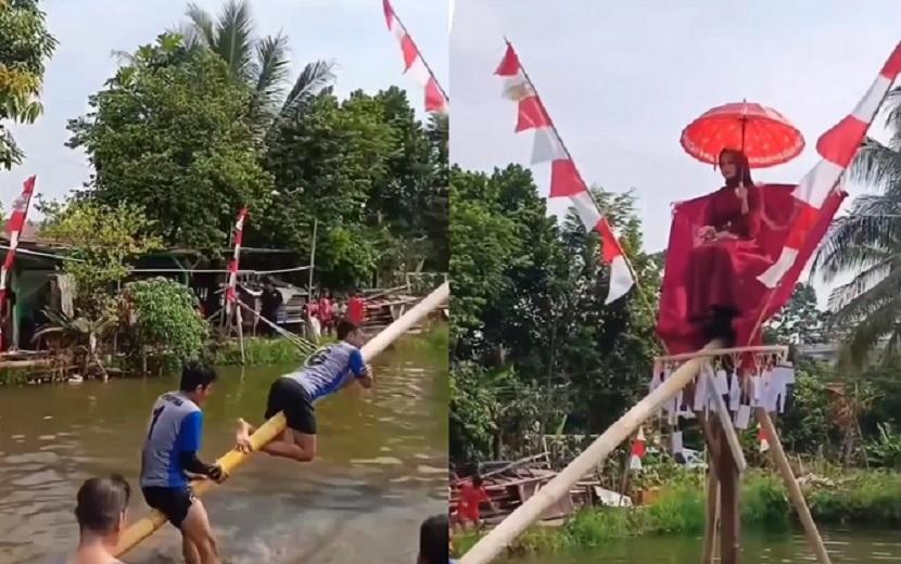 Viral video perlombaan panjat pinang berhadiah janda.