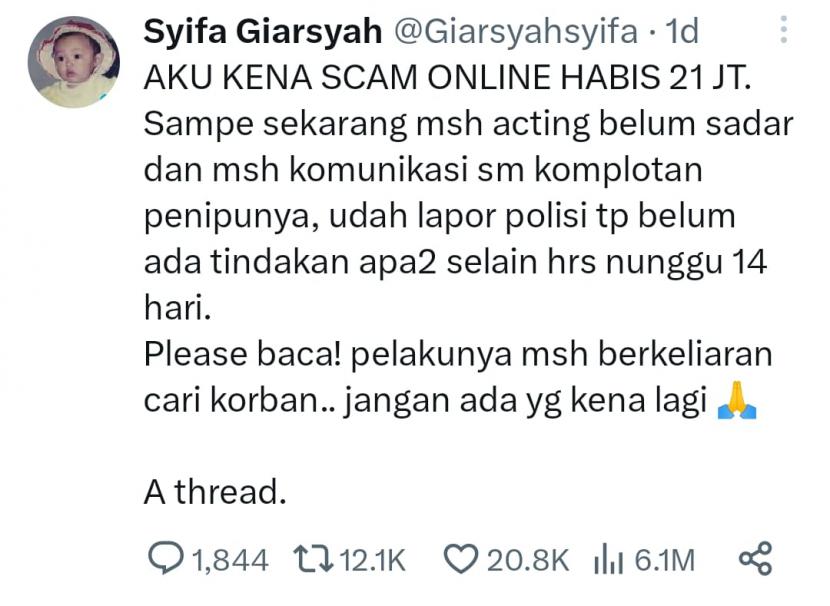 Viral warga Kota Depok menjadi korban penipuan medsos senilai Rp 21 juta.