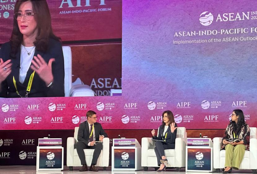 Wakil Direktur Utama Bank Mandiri Alexandra Askandar dalam ASEAN Indo-Pacific Forum (AIPF) 2023 di Jakarta, Rabu (7/9/2023).