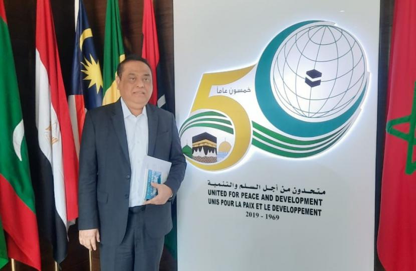 Wakil Ketua DMI Syafruddin Kambo saat menghadiri seminar OKI di Jeddah, Arab Saudi, Senin (10/10/2022).