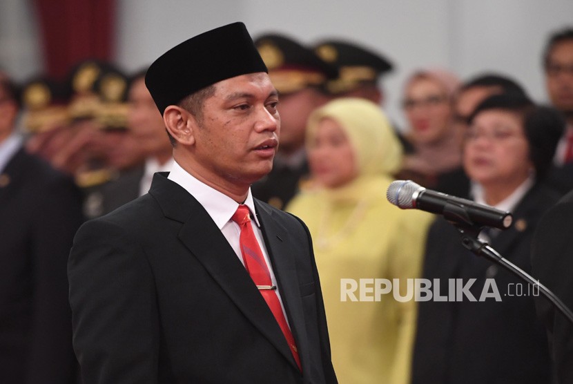 Wakil Ketua KPK Nurul Ghufron mengikuti upacara pelantikan Pimpinan dan Dewan Pengawas KPK di Istana Negara, Jakarta, Jumat (20/12/2019). (Antara/Akbar Nugroho Gumay)