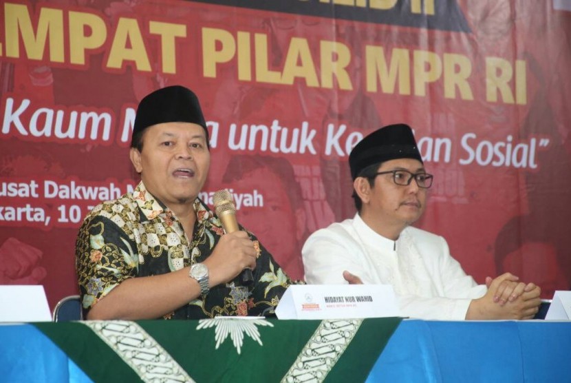 Wakil Ketua MPR Hidayat Nur Wahid berbicara di Konvensi Anti Korupsi Jilid II dan Sosialisasi Empat Pilar MPR di Auditorium Pusat Dakwah PP Muhammadiyah