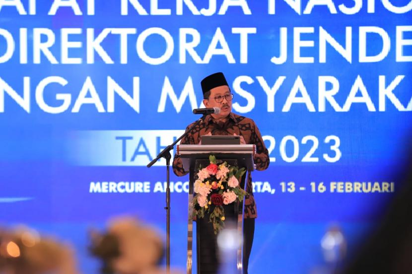 Wakil Menteri Agama (Wamenag), Zainut Tauhid Saadi, membuka Rapat Kerja Nasional Direktorat Jenderal Bimbingan Masyarakat Islam (Rakernas Bimas Islam) 2023, Senin (13/2/2023).