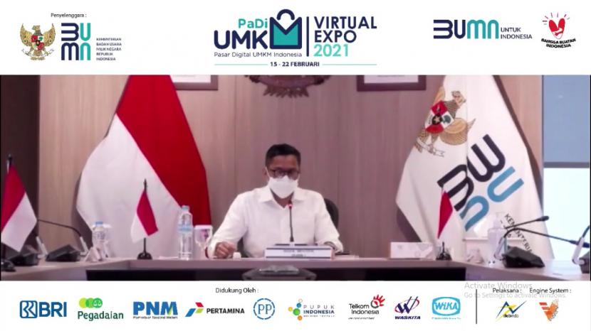 Wakil Menteri BUMN I Pahala Mansury membuka Pasar Digital (PaDi) UMKM Indonesia Virtual Expo 2021 di Jakarta, Senin (15/2).