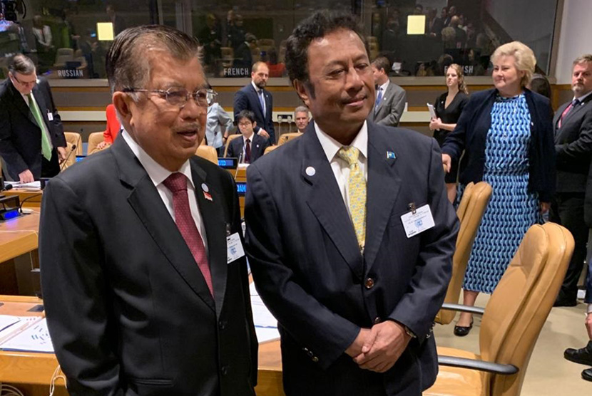 Wakil Presiden Jusuf Kalla di sela menghadiri pertemuan tingkat tinggi yang merupakan rangkaian Sidang Majelis Umum Perserikatan Bangsa-Bangsa (PBB) ke-74 di New York, Amerika Serikat.