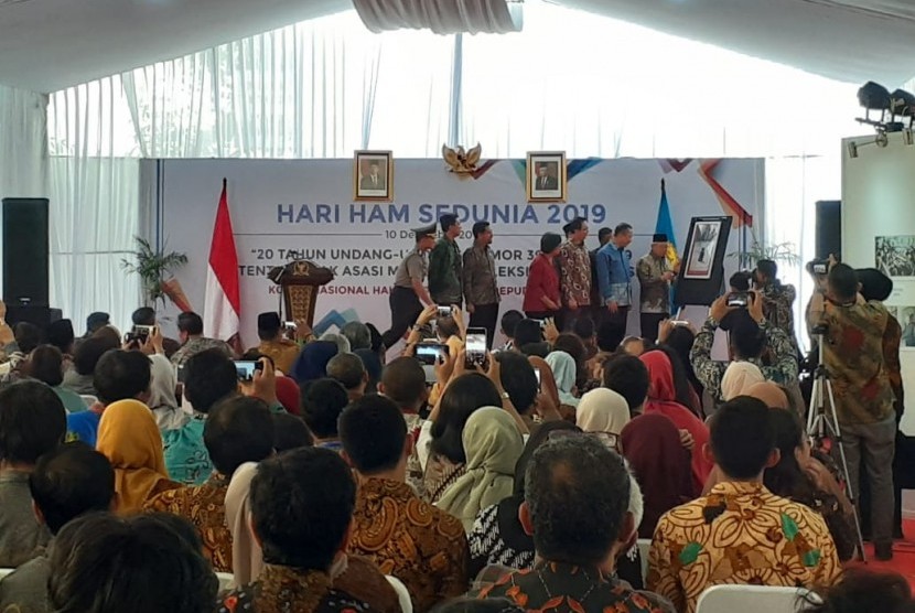 Wakil Presiden KH Maruf Amin saat menghadiri peringatan Hari HAM 2019 di Gedung Komnas HAM, Jakarta, Senin (9/12).