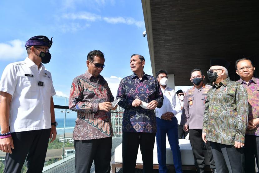 Wakil Presiden Maruf Amin di sela kunjungan kerja meninjau kesiapan venue penyelenggaraan KTT G20 di Bali, Selasa (30/8). 
