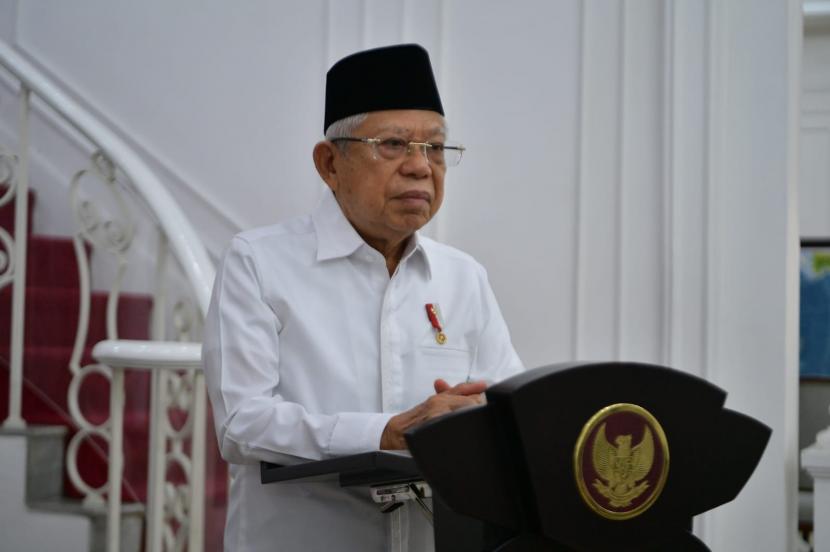 Wakil Presiden Maruf Amin saat memberi sambutannya pada HUT ke-22 BAZNAS secara daring di Jakarta, Selasa (17/01/2023). 