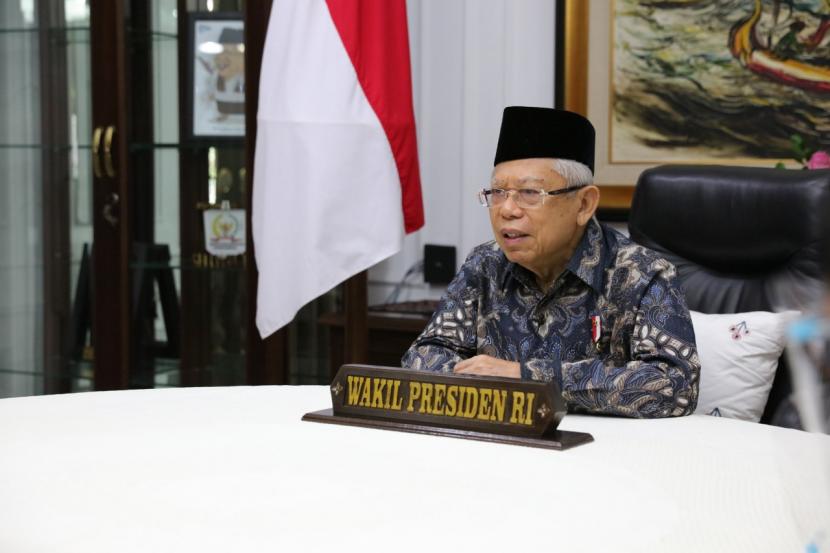 Wakil Presiden Maruf Amin saat memberikan sambutan kunci pada Kongres VIII Asosiasi Fakultas Ekonomi Dan Bisnis Indonesia (AFEBI) secara virtual, Rabu (18/11).