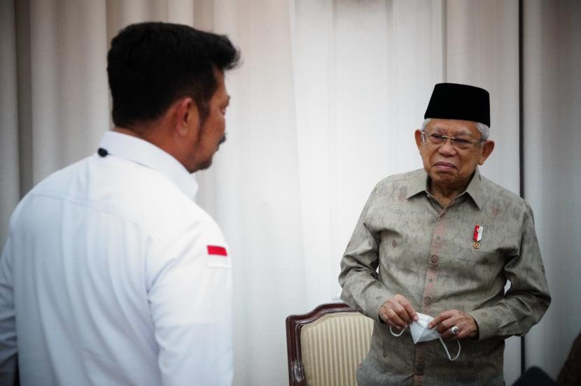 Wakil Presiden Maruf Amin saat menerima Menteri Pertanian Syahrul Yasin Limpo di kediaman dinas Wapres, Jakarta, Selasa (24/1/2023). 