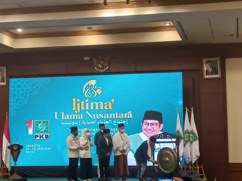 Wakil Presiden Maruf Amin saat menghadiri acara Ijtima Ulama Nusantara di Hotel Millennium di Jakarta, Jumat (13/1/2023). Wapres menyebutkan PKB adalah wadah berpolitik para kiai 