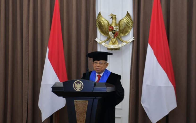 Wakil Presiden (Wapres) Maruf Amin saat sambutan dalam Dies Natalis Universitas Muslim Indonesia (UMI) Makassar secara virtual, Selasa (23/6).