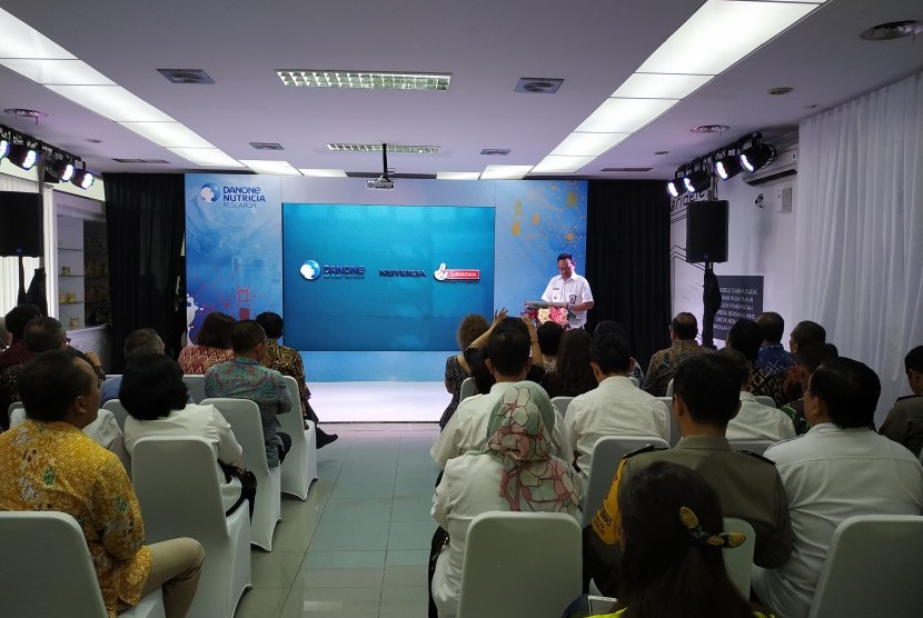 Wakil Wali Kota Yogyakarta, Heroe Poerwadi, saat memberikan sambutan pada acara peresmian pembukaan pusat riset Danone Nutrisia Research di Pabrik Sarihusada, Muja Muju, Yogyakarta, Rabu (24/7). 