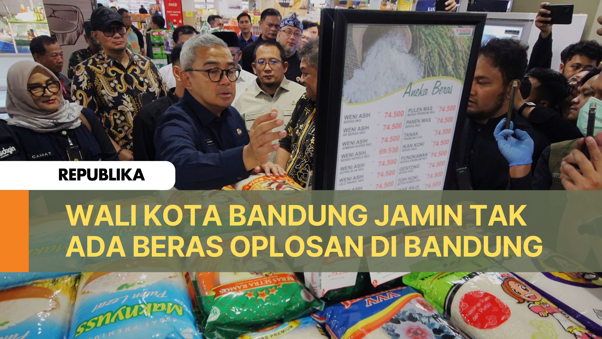 Wali Kota Bandung Muhammad Farhan menjamin tidak ada beras oplosan yang beredar di pasar modern atau pasar tradisional di Kota Bandung. Ia mengaku telah meminta Dinas Perindustrian dan Perdagangan (Disdagin) bersama tim lainnya untuk melakukan pengawasan ketat.