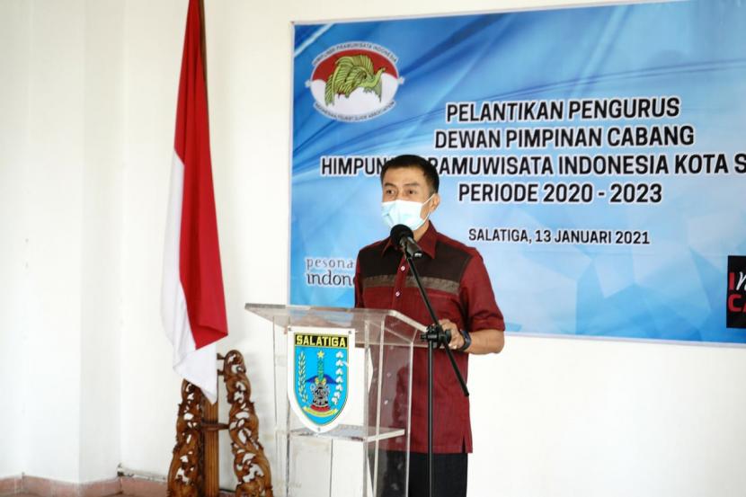 Wali Kota Salatiga, Yuliyanto saat memberikan sambutan pada pelantikan kepengurusan Dewan Pimpinan Cabang (DPC) HPI Kota Salatiga Periode 2020- 2023 di Salatiga, Rabu (13/1).