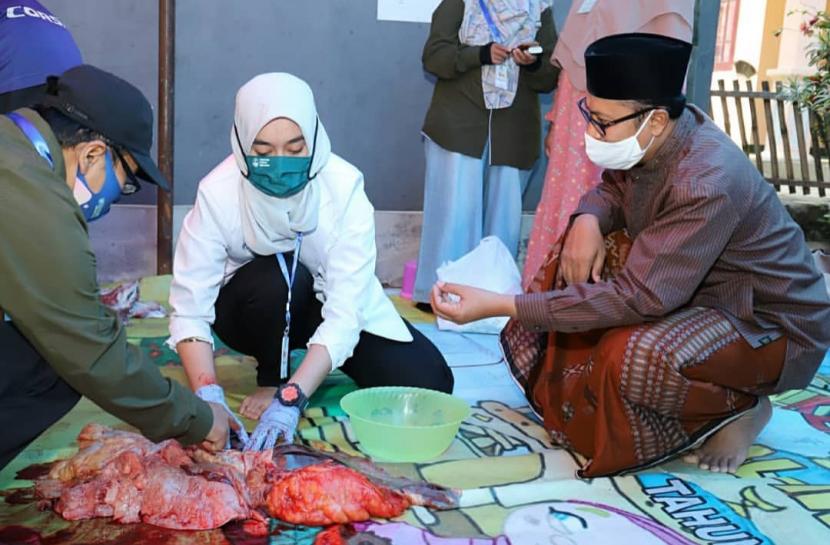 Wali Kota Sukabumi sekaligus Ketua Umum DKM Masjid Agung Kota Sukabumi Achmad Fahmi menyalurkan hewan kurban ke kecamatan untuk menghindari kerumunan, Jumat (31/7).