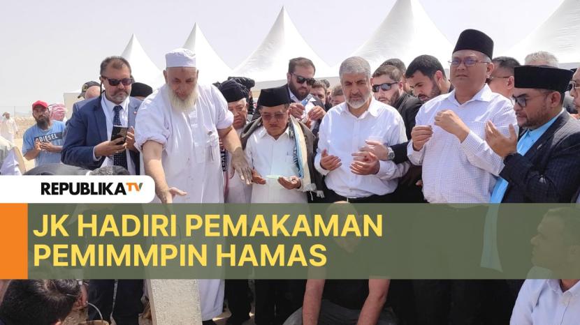 Wapres ke-10 dan 12, Jusuf Kalla saat menghadiri pemakaman Pemimpi Hamas, Ismail Haniyeh di Lusail, Doha, Qatar, Jumat (2/8/2024).