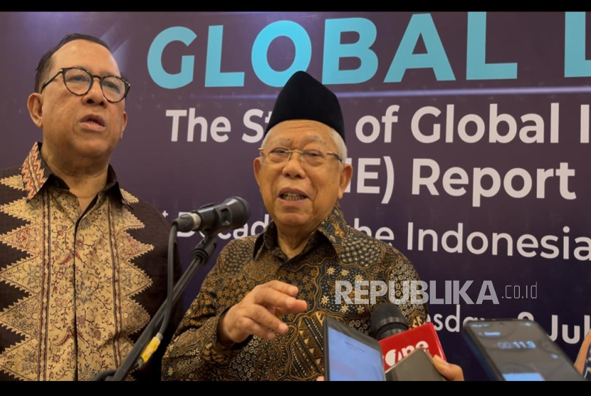 Wapres ke-13 RI KH Ma'ruf Amin dalam agenda Global Launch The State of Global Islamic Economy (SGIE) Report 2024/2025 di Jakarta, Selasa (8/7/2025). 