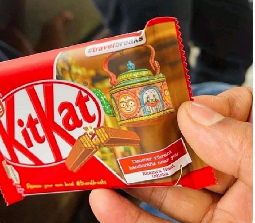 Warganet India memperlihatkan bungkus KitKat yang menampilkan budaya Odisha berikut Dewa Jagannath, Balabhadra, dan Subhadra.