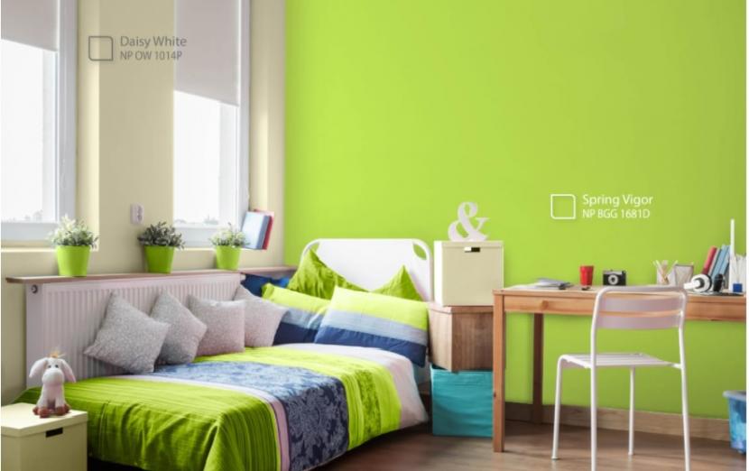 Warna hijau pandan yang nyaman bisa diaplikasikan di kamar dan ruang keluarga