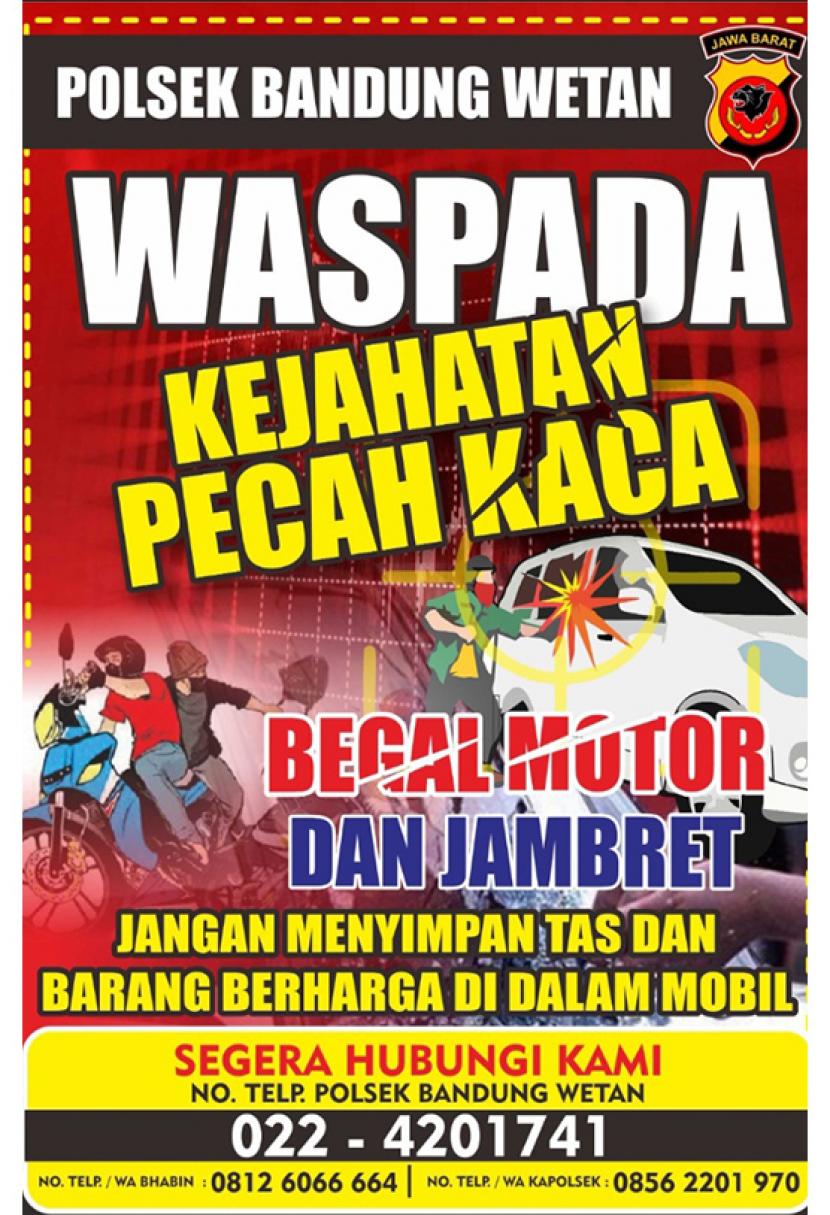 Aksi pecah kaca hingga jambret terjadi di pusat Kota Bandung khususnya di wilayah hukum Polsek Bandung Wetan sepanjang Januari hingga November tahun 2022. Oleh karena itu, aparat kepolisian memasang belasan baliho di lokasi rawan kejahatan.