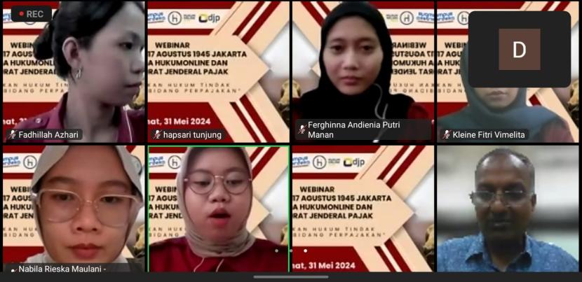 Webinar bertemakan Penegakan Hukum Pidana di Bidang Pajak yang merupakan hasil kolaborasi Fakultas Hukum UTA 45 Jakarta bersama HukumOnline, Jumat (31/5/2024).