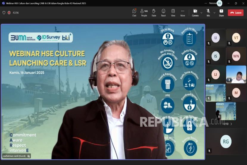 Webinar dengan tema Membangun Budaya HSE yang Berkelanjutan Melalui Kolaborasi dan Kepatuhan Kegiatan ini dihadiri oleh Direktur Operasi PT BKI (Persero), R. Benny Susanto dan narasumber pada webinar Soehatman Ramli, selaku representasi WSO for Indonesia.