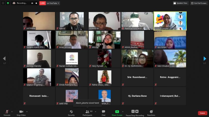 Webinar Nasional bertema Kuliah Online, Peluang dan Tantangan, yang digelar atas kerja sama Nurani Institute Indonesia dan Pusat Data Informasi (Pusdatin) Kementerian Pendidikan dan Kebudayaan (Kemendikbud), Sabtu (3/10).