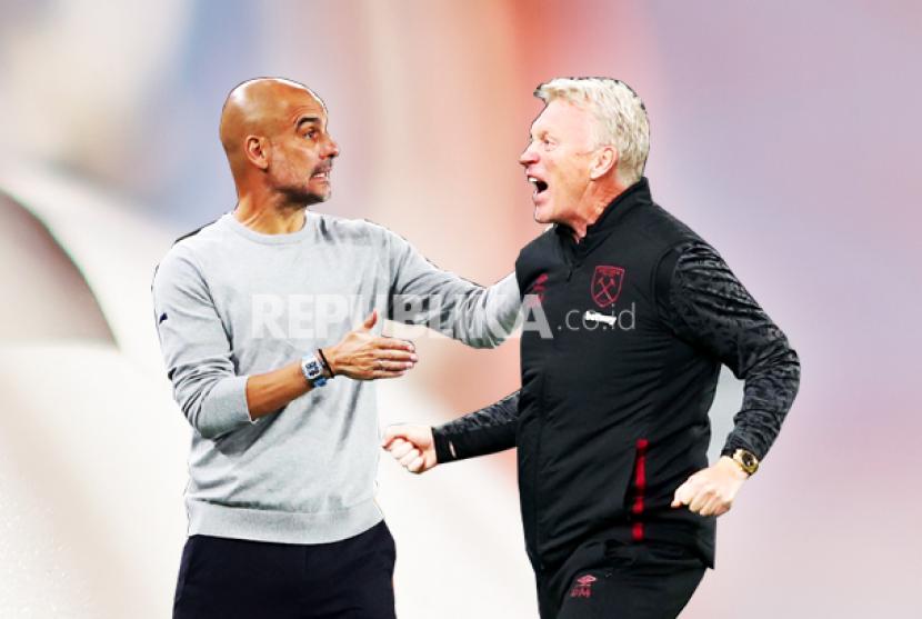 Manchester City vs West Ham United, adu taktik David Moyes (kanan) dan Pep Guardiola.