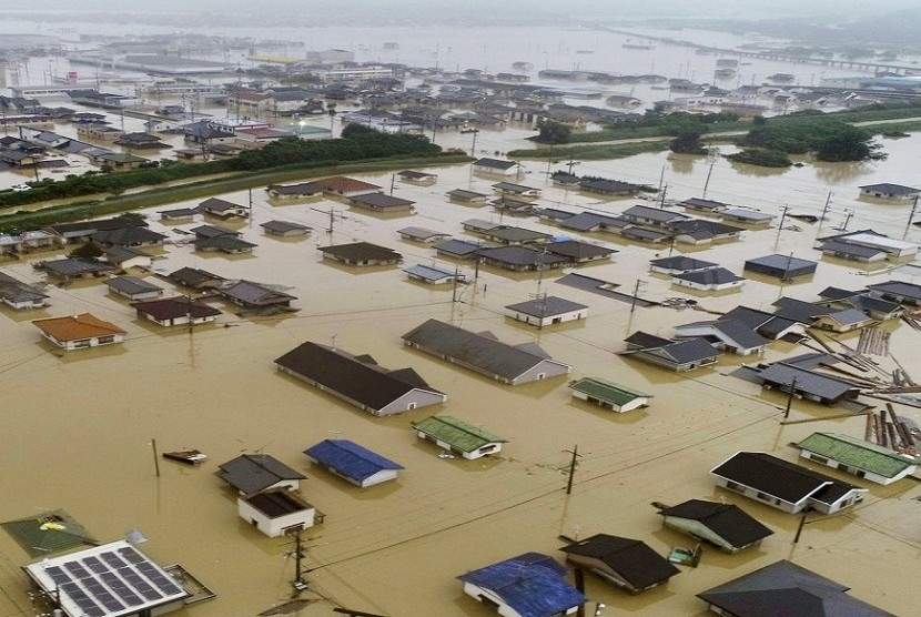 Wilayah yang diterjang banjir di Kurashiki, Perfektur Okayama, Jepang bagian Barat, Sabtu (7/7)
