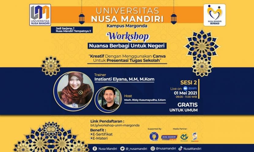 workshop Nuansa Berbagi Untuk Negeri yang akan digelar secara daring melalui zoom, pada Sabtu 1 Mei 2021 pukul 09.00 WIB – 11.00 WIB.