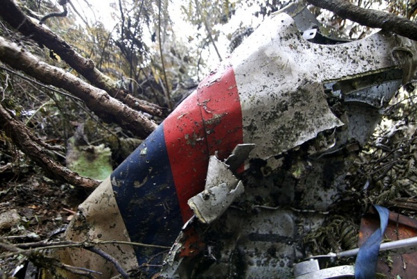 Wreckage of a Sukhoi Super-jet 100 is seen at the crash site on Mount Salak , Bogor, West Java, Indonesia. 