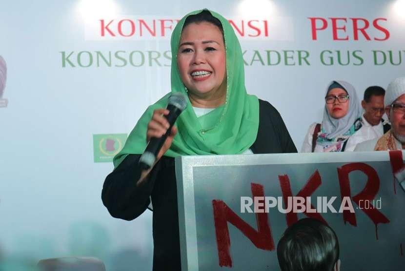 Yenny Wahid deklarasikan dukungan pasangan Joko Widodo - KH Ma'ruf Amin di Rumah Pergerakan Politik Gus Dur, Kalibata, Jakarta Selatan, Rabu (26/9).  