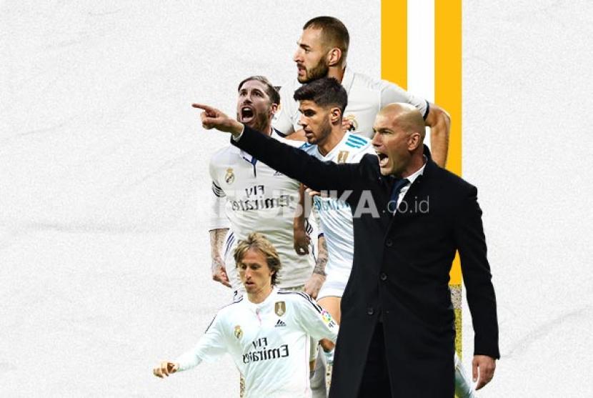 Zinedine Zidane dan skuat Real Madrid.