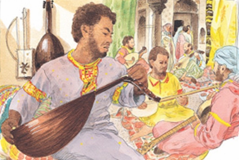    Ziryab dan alat musiknya (ilustrasi).