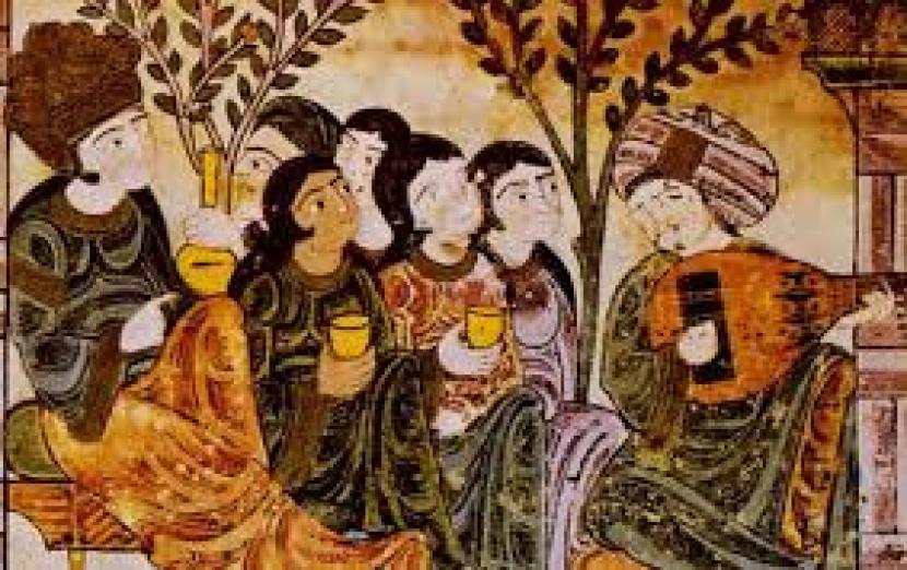 Ziryab saat memtik Oud lima senarnya di Andaluisa, Spanyol.