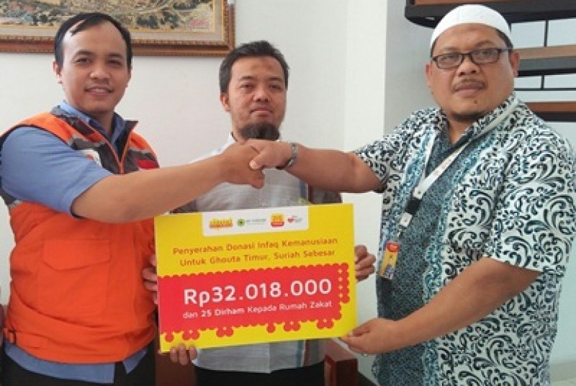 ZIS Indosat menyerahkan hasil donasi untuk Suriah kepada Rumah Zakat senilai Rp 32.028.000 dan 25 Dirham pada Rabu, (14/3). 