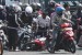  Pemudik kendaraan motor roda dua tergelincir di jalan yang rusak di jalur pantura, Jalan Raya Comohong, Bulakamba, Brebes, Jawa Tengah, Sabtu (3/8).  (Republika/ Yasin Habibi)