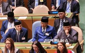 Presiden Prabowo Subianto dan menteri mengikuti jalannya Konferensi Internasional Tingkat Tinggi (KITT) untuk Penyelesaian Damai atas Masalah Palestina di Markas Besar PBB, New York, Amerika Serikat, Senin (22/9/2025).