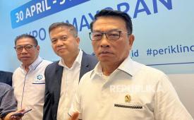 Chairman of Periklindo, Jenderal TNI (Purn), Moeldoko dalam jumpa pers PEVS 2024 di Jakarta Pusat, Senin (22/4/2024). 