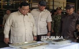 Presiden Prabowo Subianto (kiri) didampingi Menteri Pertahanan Sjafrie Sjamsoeddin.
