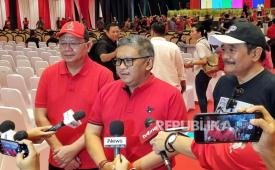 Sekretaris Jenderal PDIP, Hasto Kristiyanto pada sela gladi kotor Rakernas IV PDIP, di Jakarta International Expo, Jakarta, Kamis (28/9/2023). 