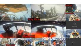 Tangkapan layar CCTV Global Sumud Flotilla memperlihatkan tentara Israel melakukan intersepsi terhadap armada kapal Global Sumud Flotilla di sekitar perairan Siprus, Senin (18/5/2026).