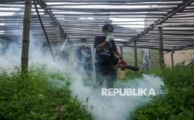 Relawan melakukan pengasapan atau fogging 