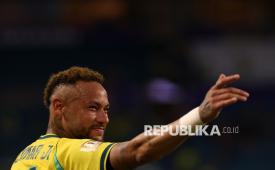 Pemain Brasil Neymar saat melawan Skotlandia pada pertandingan terakhir Grup C di Hard Rock Stadium, Miami, Kamis (25/6/2026) waktu setempat. Pada pertandingan itu Brasil berhasil menang telak dengan skor 3-0 lewat dua gol Vinicius Junior di menit ke-7 dan 48, serta satu gol Matheus Cunha di menit 60.