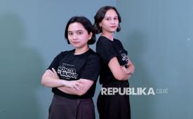 Pemeran film Monster Pabrik Rambut Rachel Amanda (kiri) dan Lutesha saat berkunjung ke Republika, Jakarta, Senin (11/5/2026).