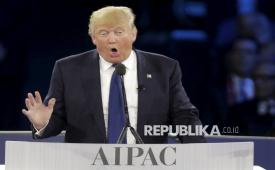 Republican U.S. presidential candidate Donald Trump addresses the American Israel Public Affairs Committee (AIPAC) afternoon general session in Washington March 21, 2016.      REUTERS/Joshua Roberts      TPX IMAGES OF THE DAY             