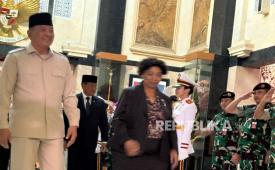 Menhan RI Sjafrie Sjamsoeddin dan Menhan Afrika Selatan (Afsel) Angie Motshegka di kantor Kementerian Pertahanan (Kemenhan), Jakarta Pusat, Rabu (22/8/2025) petang WIB.