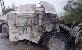 Kondisi kendaraan UNIFIL yang meledak di Lebanon Selatan, Senin (30/3/2026).